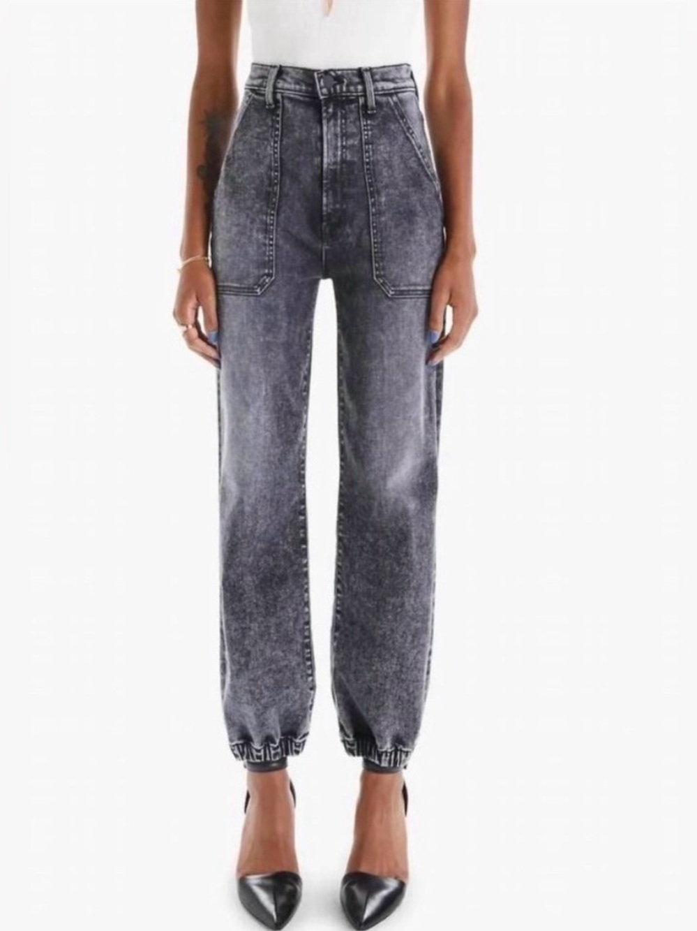 MOTHER Denim Wrapper Patch Springy Ankle in Train Stops